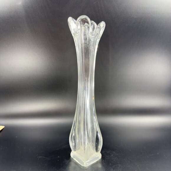 Vintage 1980s Clear Swung Art Glass Vase Tall Glass Decor Abstract Shaped Vase - Picture 13 of 15